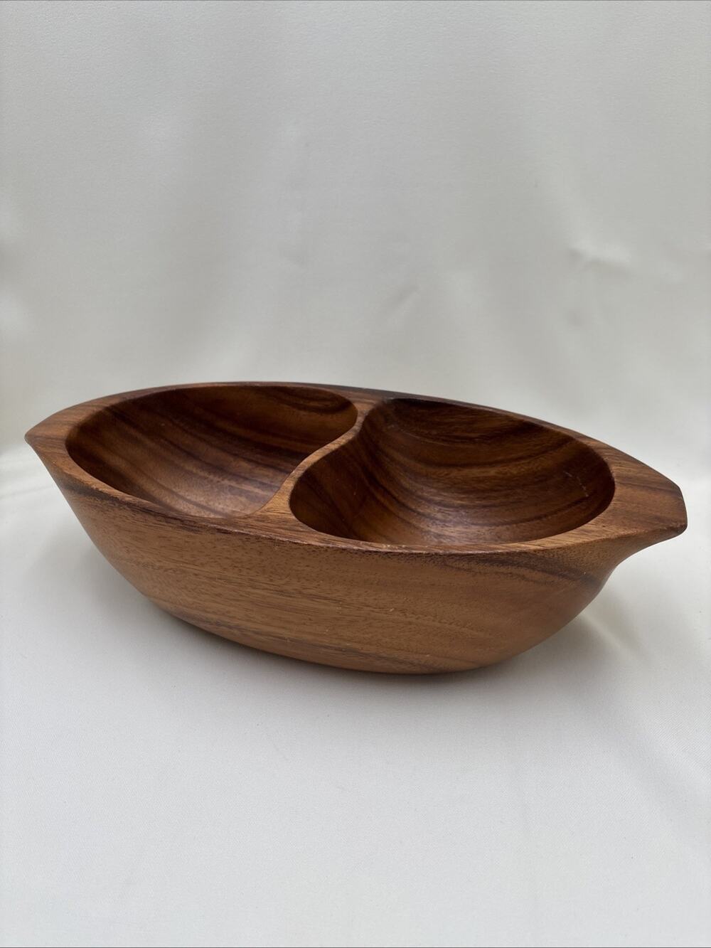 Vintage Mid-Century Monkey Pod Wood Divided Bowl
